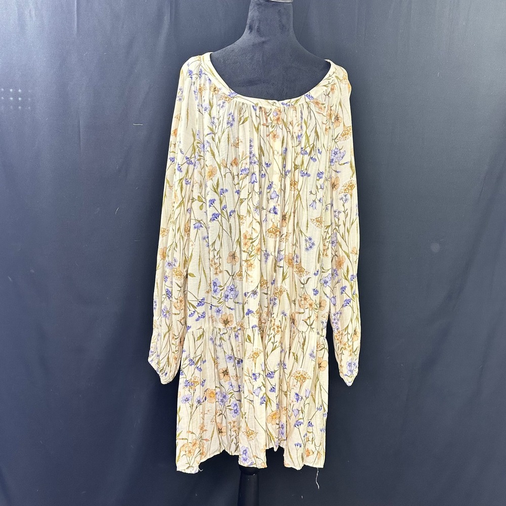 H&M XL Tunic Dress Cream Floral Cottagecore Boho Whimsical Long Sleeve Flowy